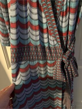 TONE BARKER CPH Belted Contrasting Patterned Wrap Dress Size Large